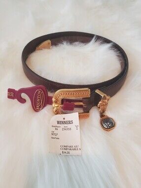 Brighton Dark Brown Leather Belt with Gold Buckle and Charm (Please Read Below)